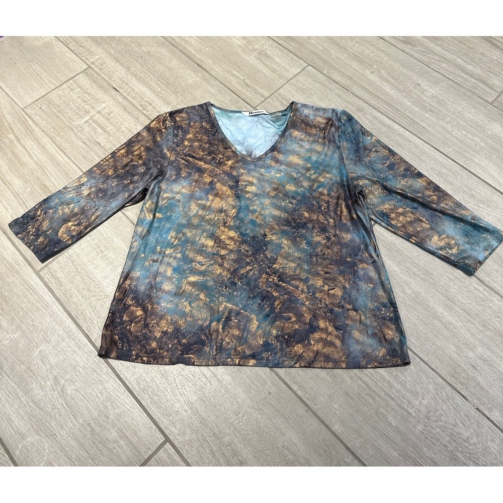 Nygard Collection 0X‎ women's blouse liquid net stretchy Brown